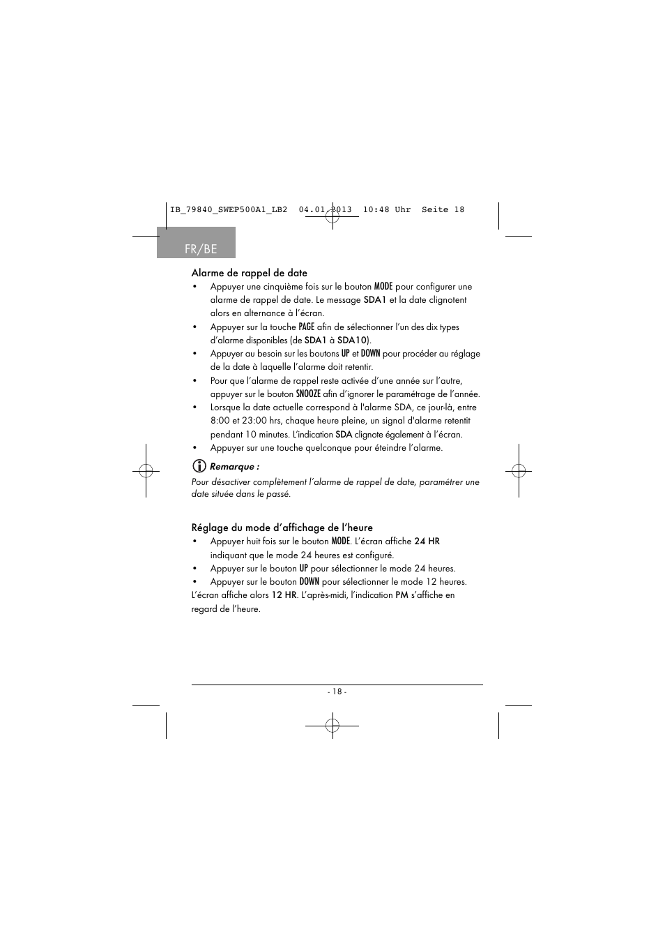 Fr/be | Silvercrest SWEP 500 A1 User Manual | Page 21 / 131
