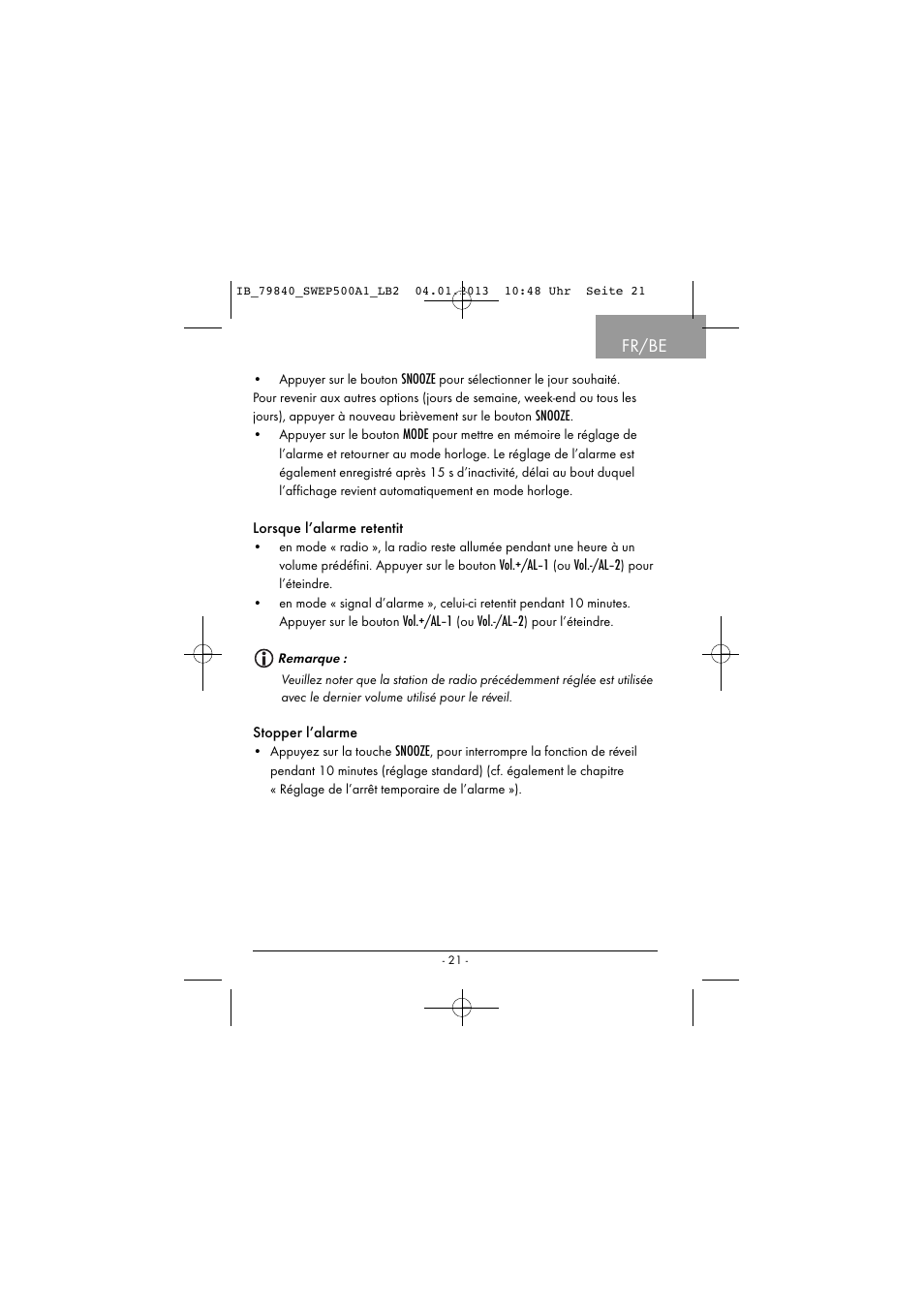Fr/be | Silvercrest SWEP 500 A1 User Manual | Page 24 / 131