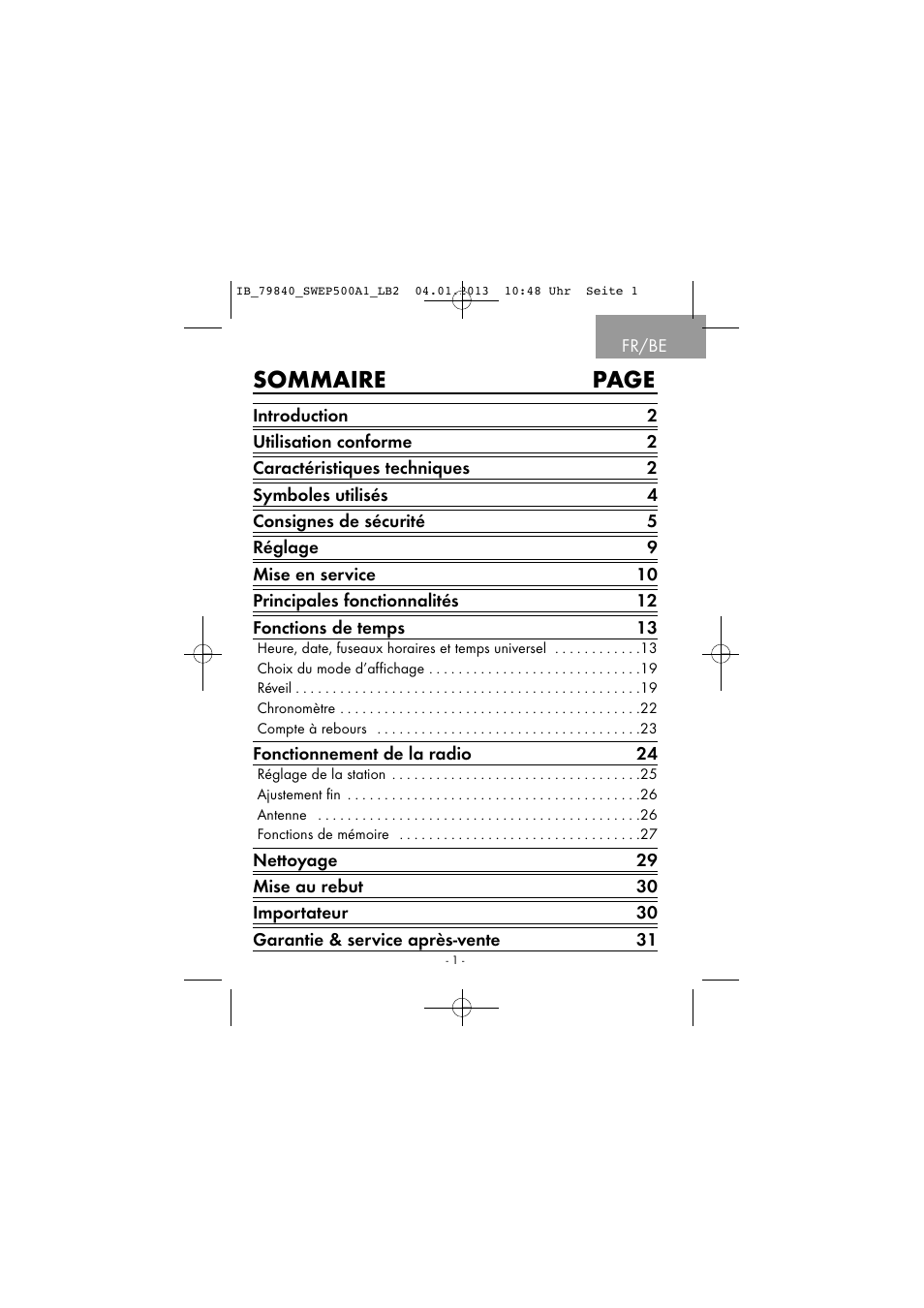 Sommaire page | Silvercrest SWEP 500 A1 User Manual | Page 4 / 131