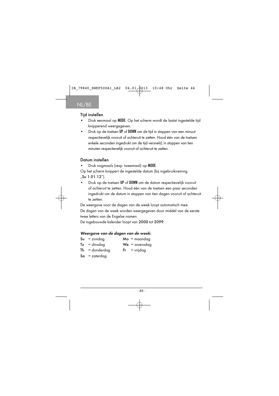 Nl/be | Silvercrest SWEP 500 A1 User Manual | Page 49 / 131