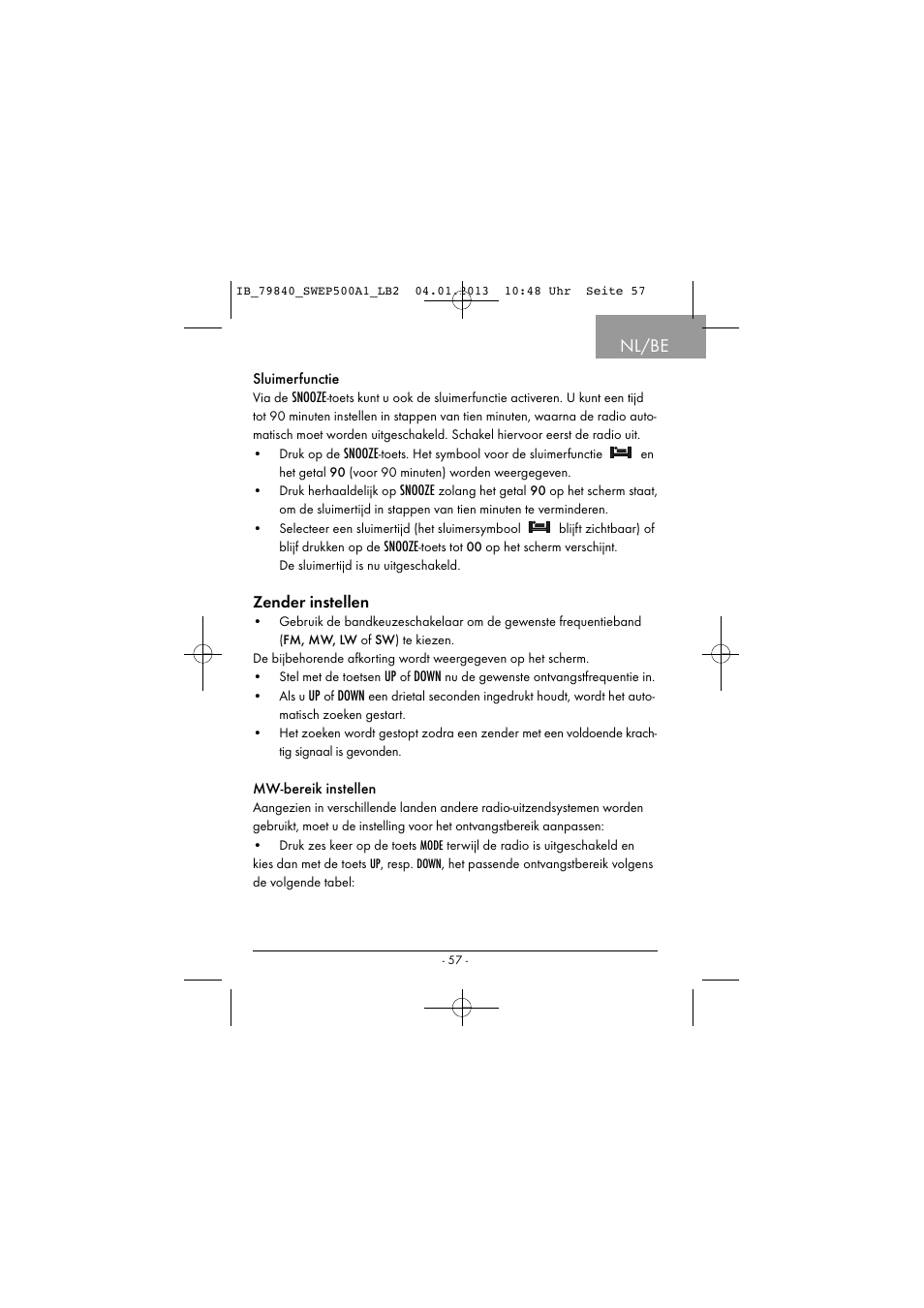 Nl/be, Zender instellen | Silvercrest SWEP 500 A1 User Manual | Page 60 / 131