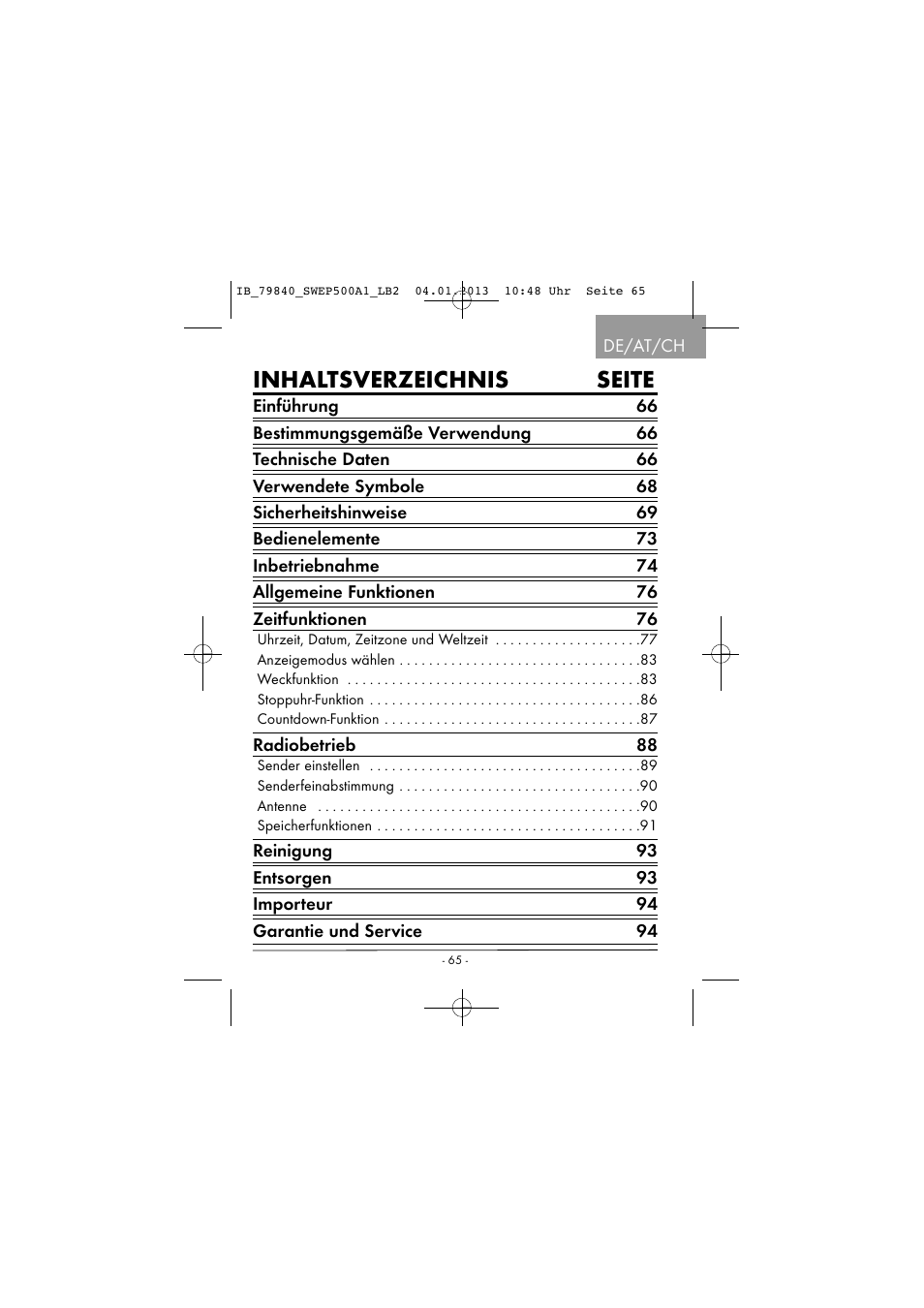 Inhaltsverzeichnis seite | Silvercrest SWEP 500 A1 User Manual | Page 68 / 131