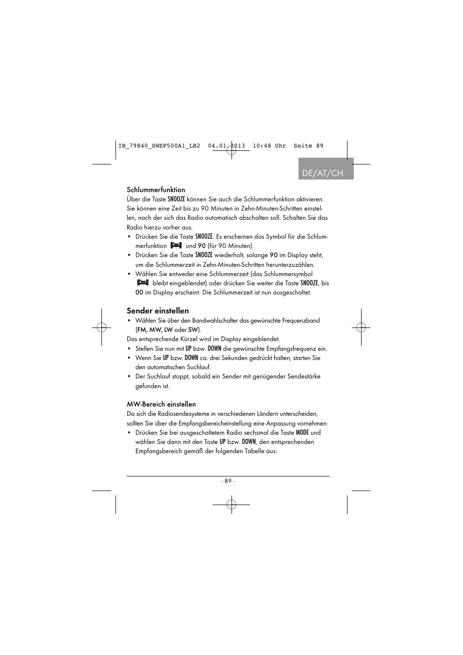 De/at/ch, Sender einstellen | Silvercrest SWEP 500 A1 User Manual | Page 92 / 131