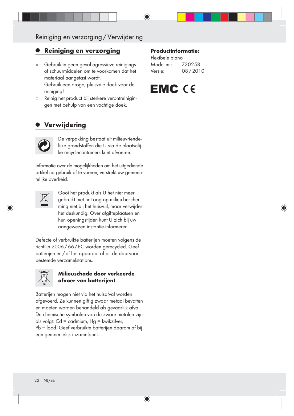 Reiniging en verzorging / verwijdering, Reiniging en verzorging, Verwijdering | Silvercrest Z30258-BS User Manual | Page 22 / 36