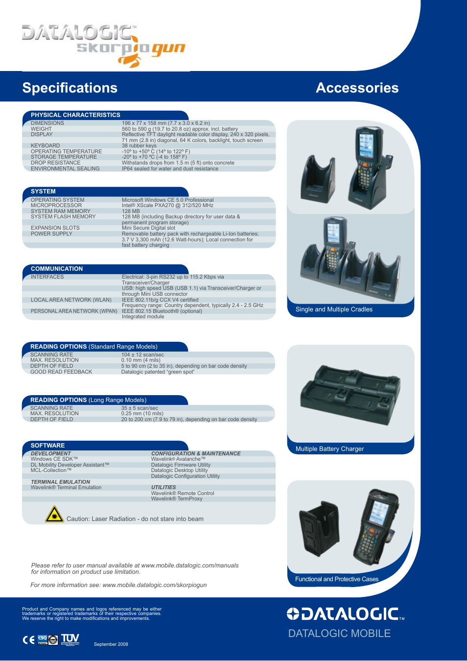 Specifications accessories, Datalogic mobile | Datalogic Scanning Mobile Computer User Manual | Page 2 / 2