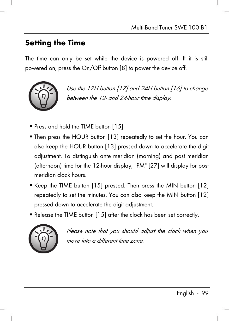 Setting the time | Silvercrest SWE 100 B1 User Manual | Page 101 / 140
