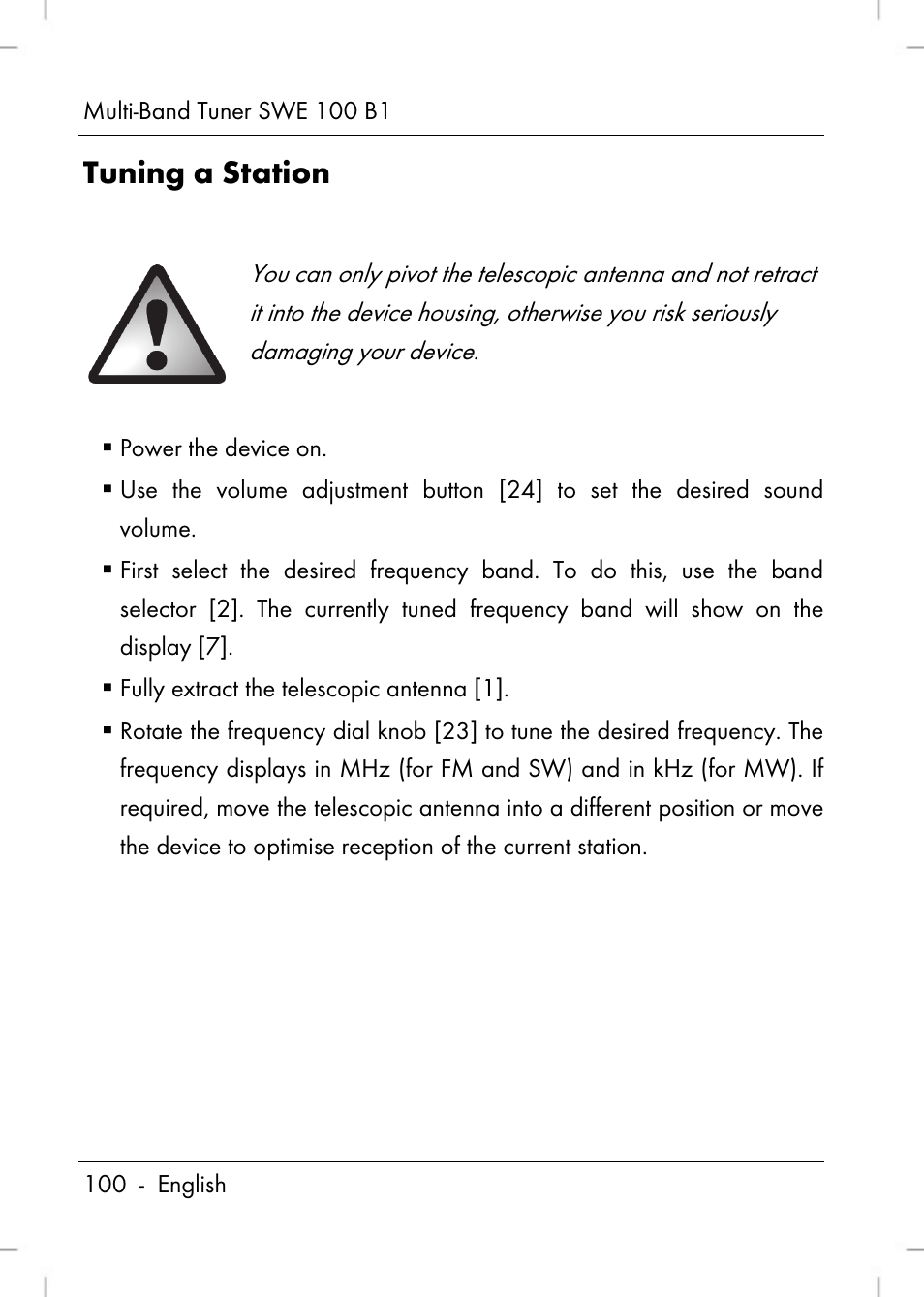 Tuning a station | Silvercrest SWE 100 B1 User Manual | Page 102 / 140