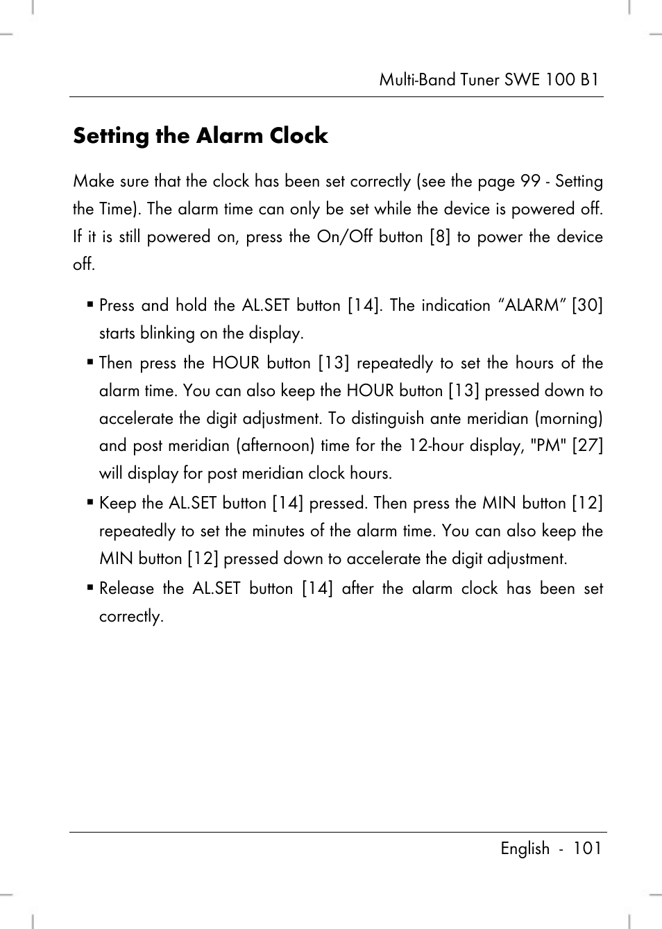 Setting the alarm clock | Silvercrest SWE 100 B1 User Manual | Page 103 / 140