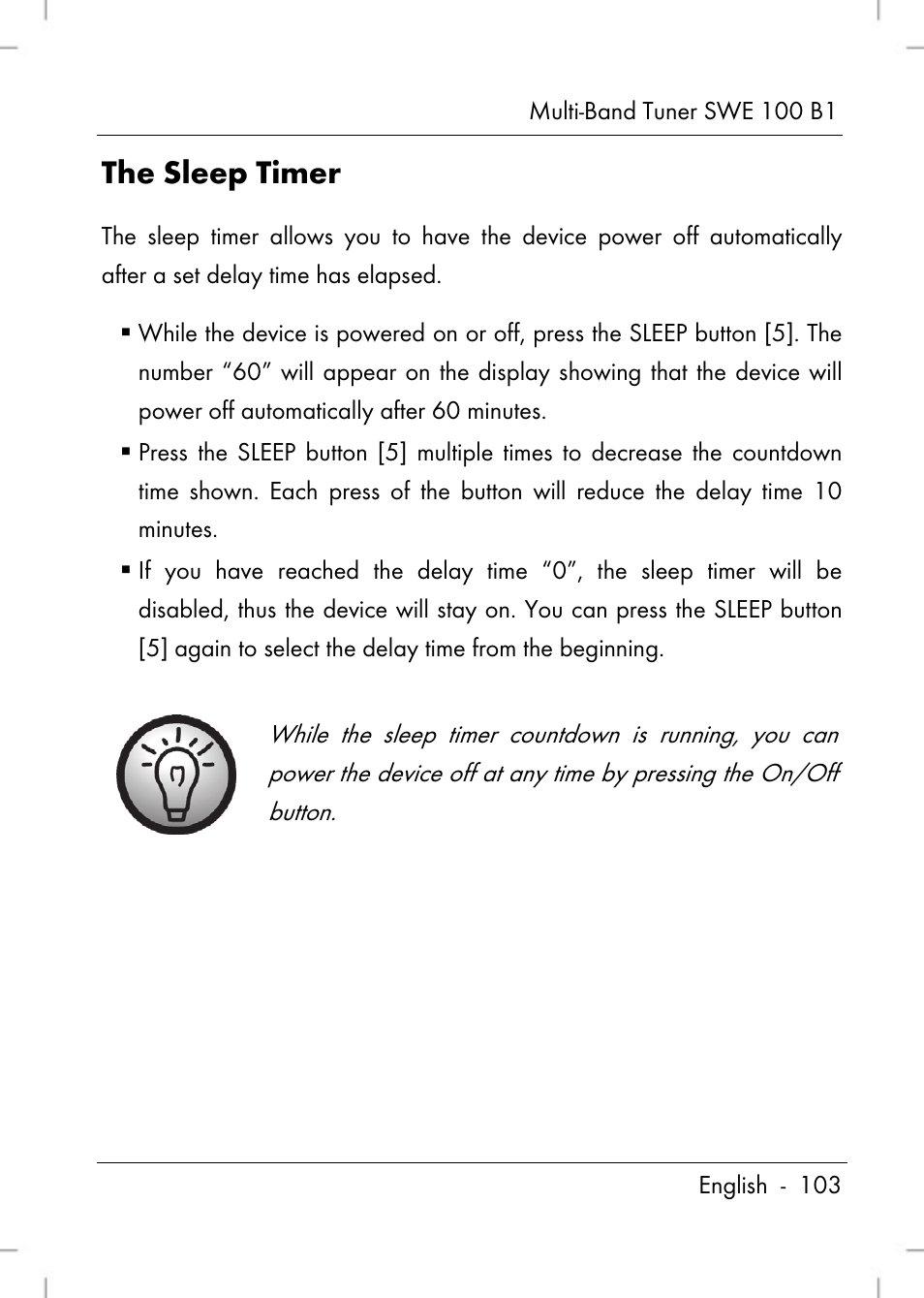 The sleep timer | Silvercrest SWE 100 B1 User Manual | Page 105 / 140