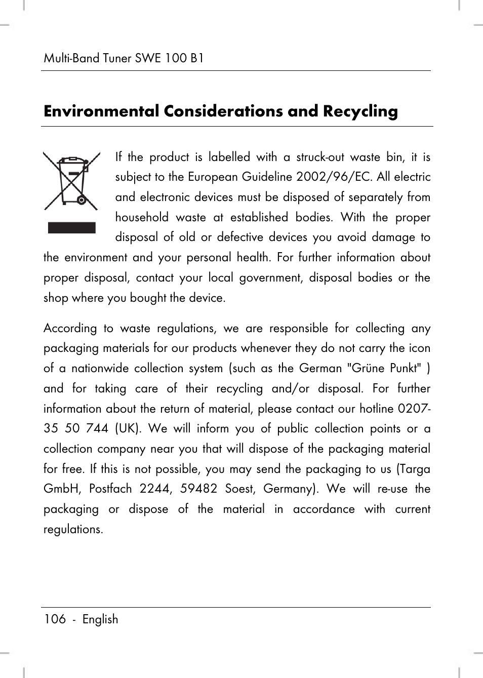 Environmental considerations and recycling | Silvercrest SWE 100 B1 User Manual | Page 108 / 140