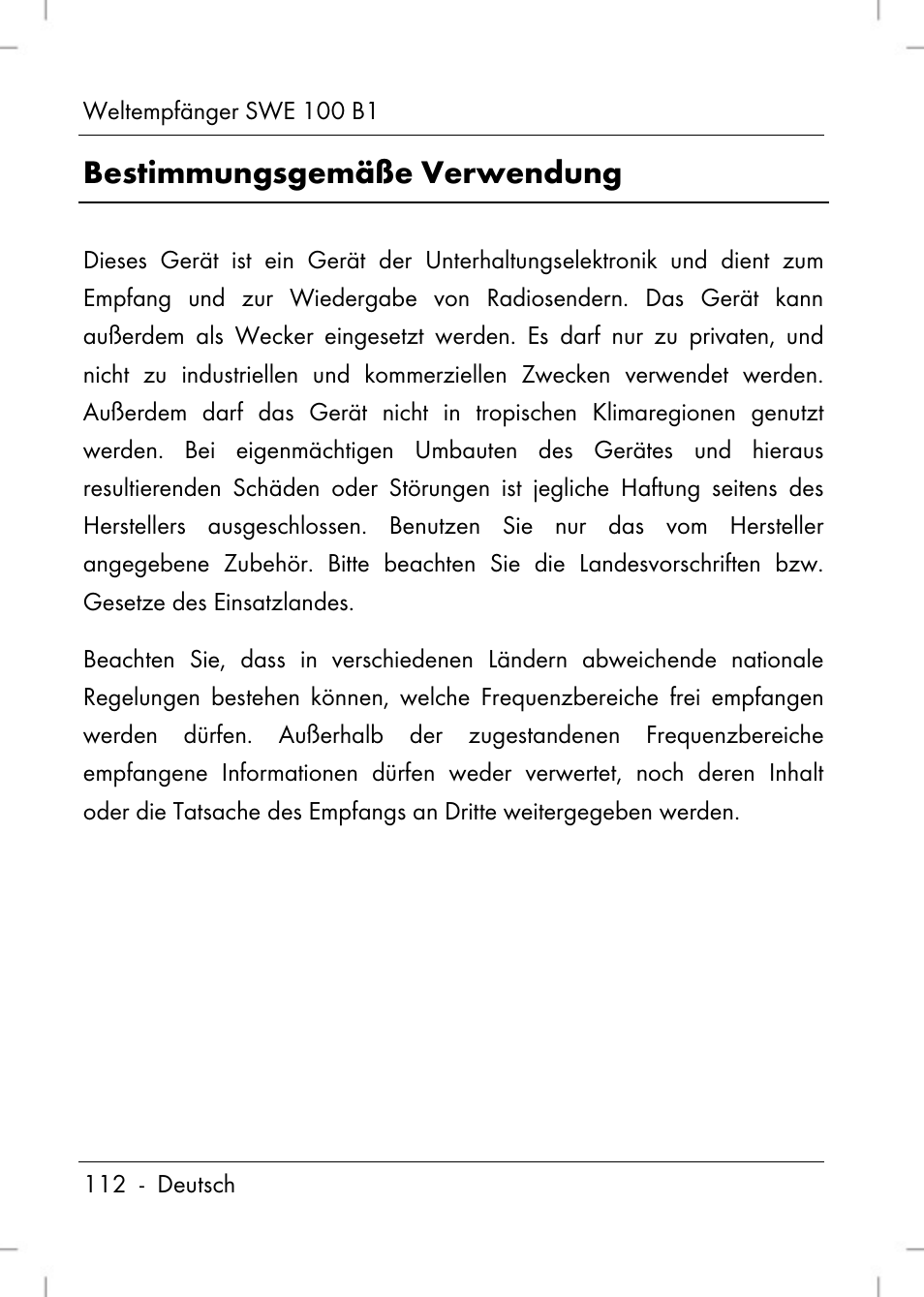 Bestimmungsgemäße verwendung | Silvercrest SWE 100 B1 User Manual | Page 114 / 140