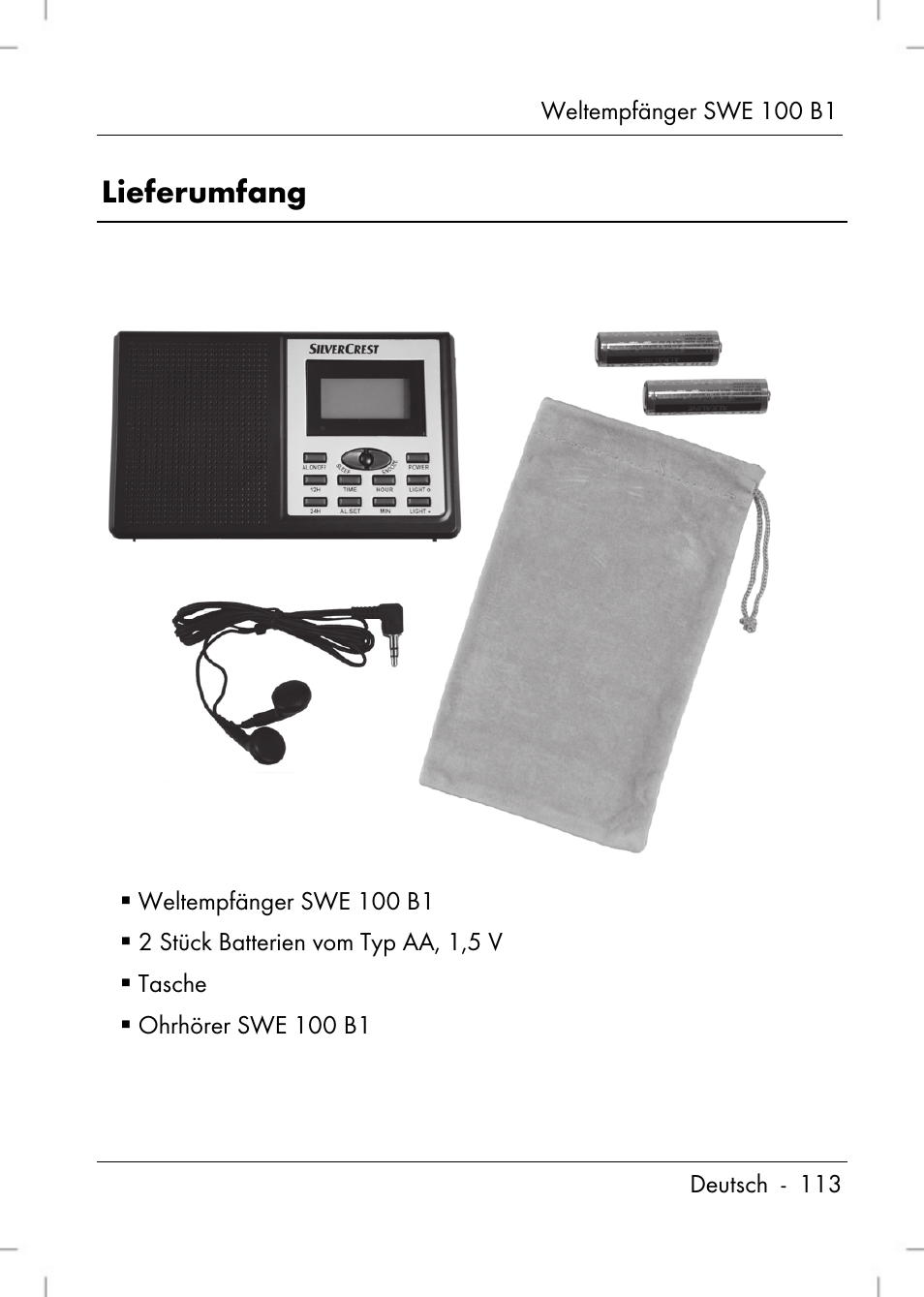 Lieferumfang | Silvercrest SWE 100 B1 User Manual | Page 115 / 140