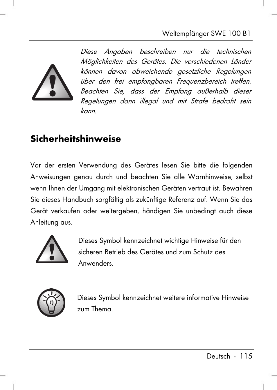 Sicherheitshinweise | Silvercrest SWE 100 B1 User Manual | Page 117 / 140