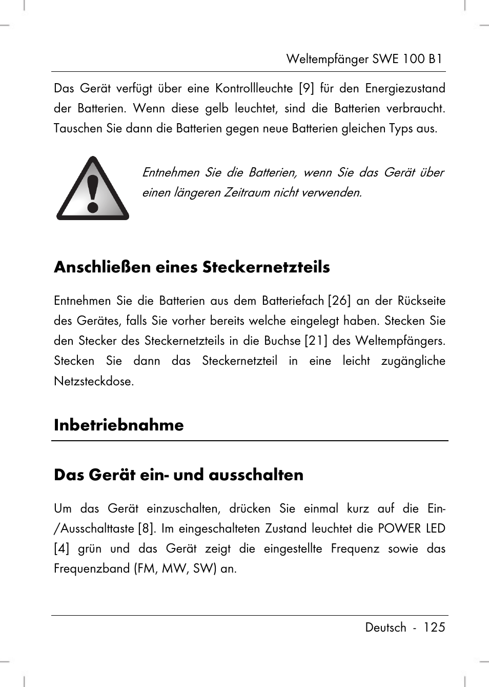 Anschließen eines steckernetzteils, Inbetriebnahme das gerät ein- und ausschalten | Silvercrest SWE 100 B1 User Manual | Page 127 / 140