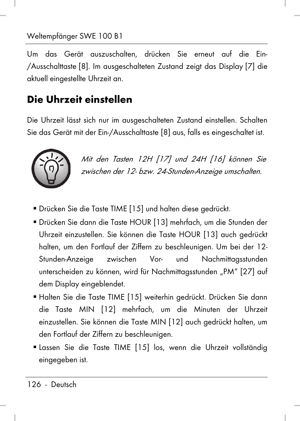 Die uhrzeit einstellen | Silvercrest SWE 100 B1 User Manual | Page 128 / 140