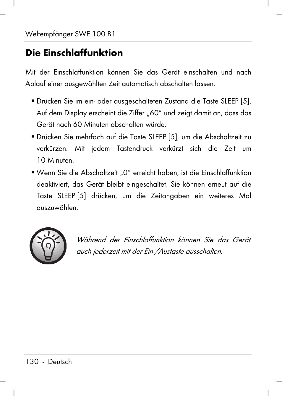 Die einschlaffunktion | Silvercrest SWE 100 B1 User Manual | Page 132 / 140