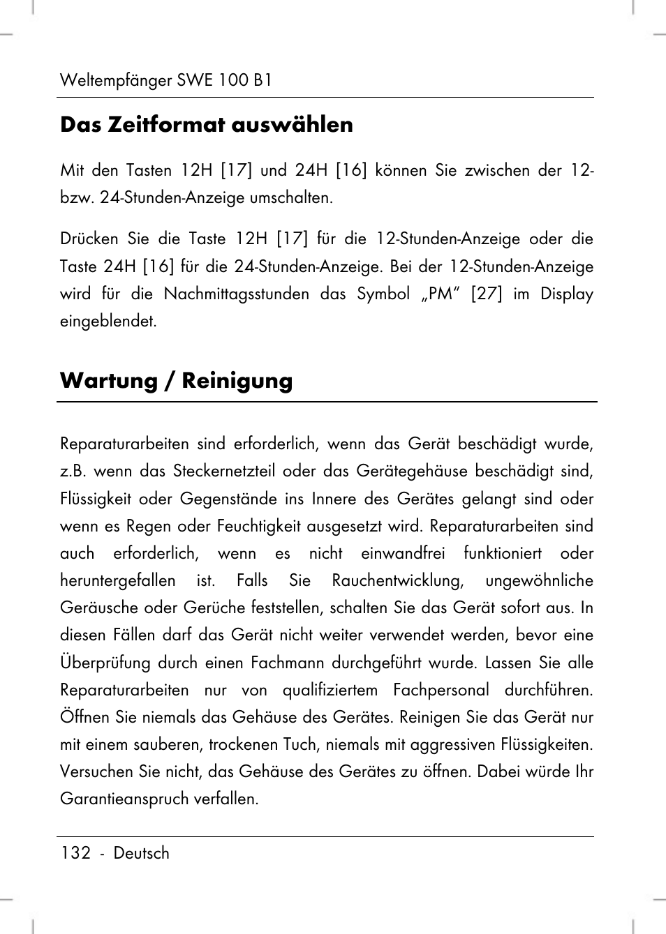 Das zeitformat auswählen, Wartung / reinigung | Silvercrest SWE 100 B1 User Manual | Page 134 / 140