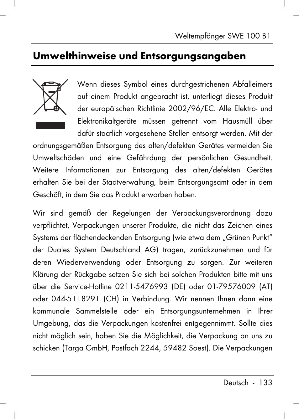 Umwelthinweise und entsorgungsangaben | Silvercrest SWE 100 B1 User Manual | Page 135 / 140