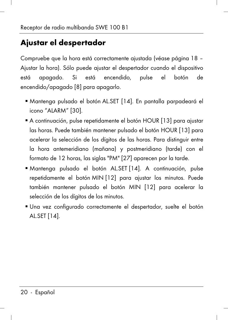 Ajustar el despertador | Silvercrest SWE 100 B1 User Manual | Page 22 / 140