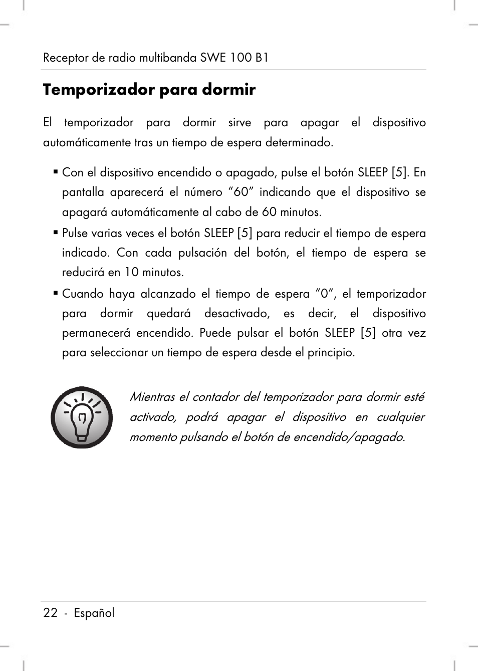 Temporizador para dormir | Silvercrest SWE 100 B1 User Manual | Page 24 / 140