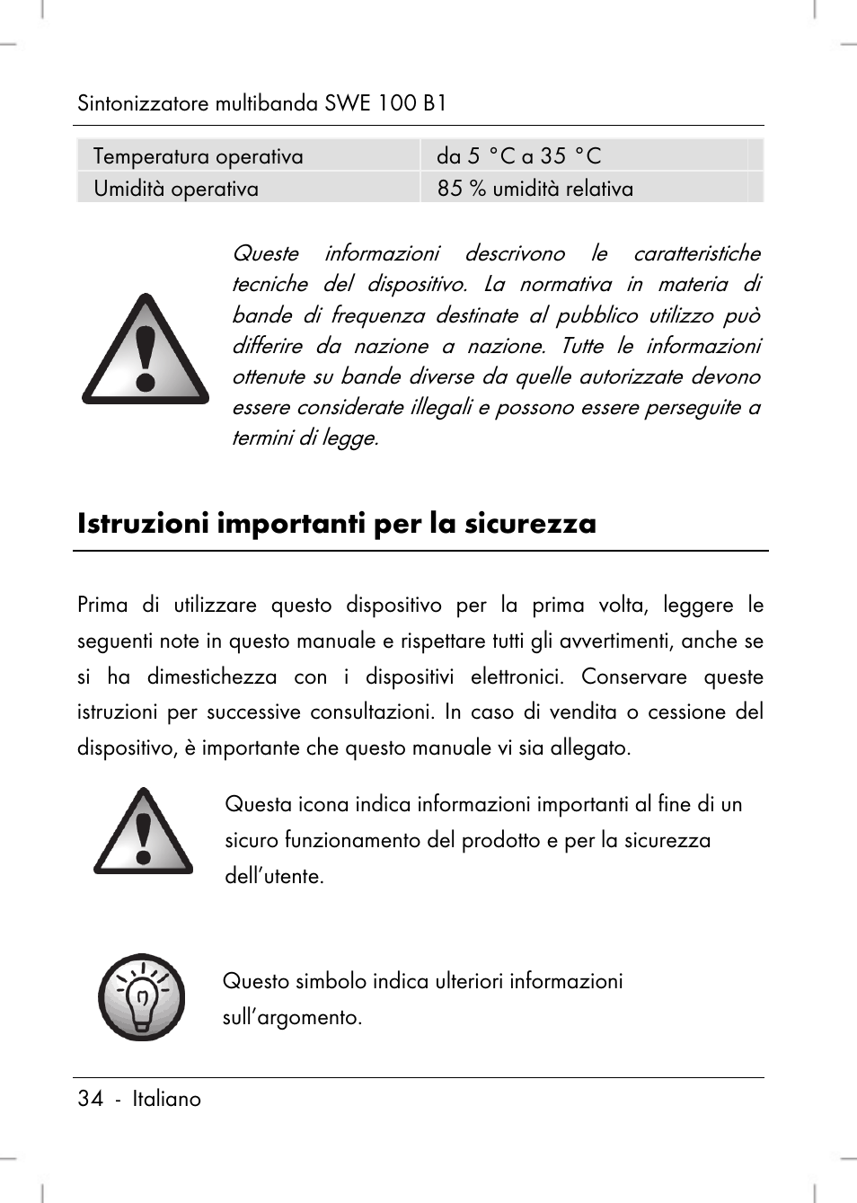 Istruzioni importanti per la sicurezza | Silvercrest SWE 100 B1 User Manual | Page 36 / 140