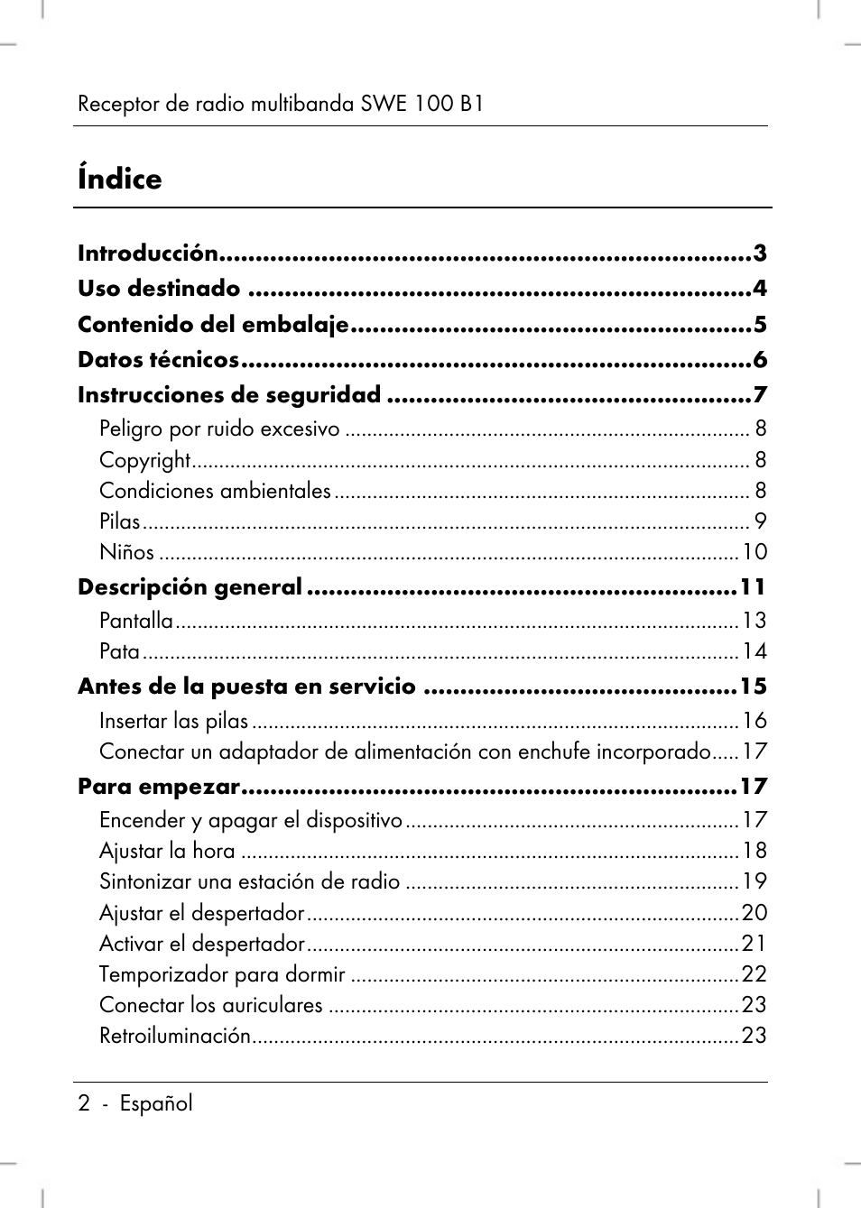 Índice | Silvercrest SWE 100 B1 User Manual | Page 4 / 140