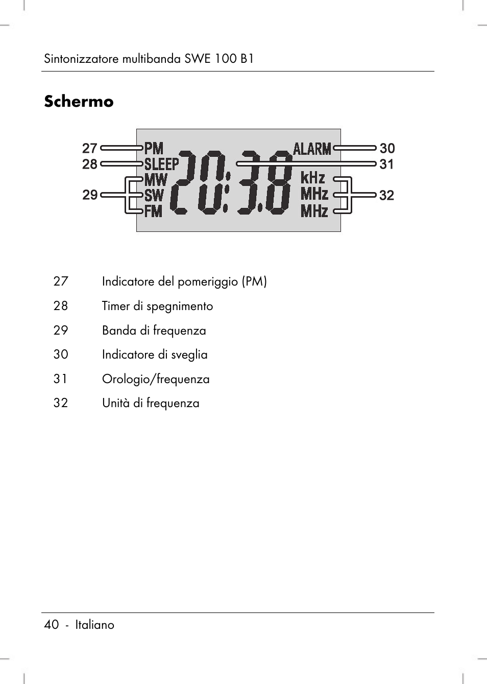 Schermo | Silvercrest SWE 100 B1 User Manual | Page 42 / 140