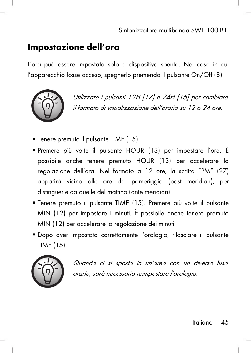 Impostazione dell’ora | Silvercrest SWE 100 B1 User Manual | Page 47 / 140