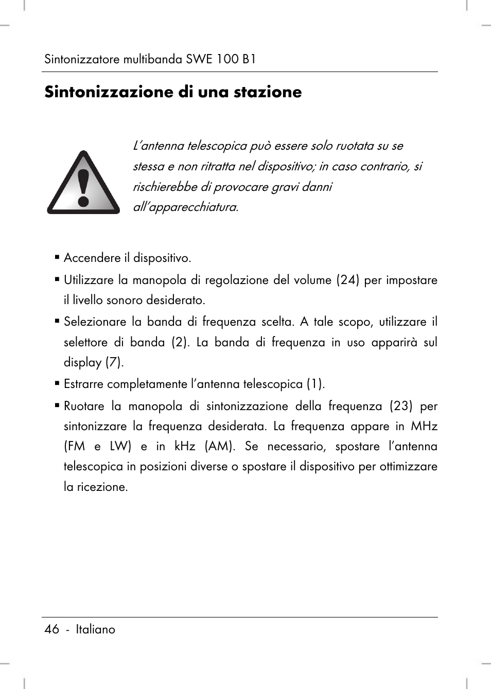 Sintonizzazione di una stazione | Silvercrest SWE 100 B1 User Manual | Page 48 / 140