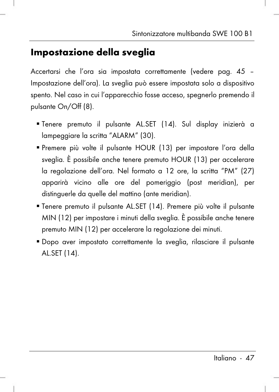 Impostazione della sveglia | Silvercrest SWE 100 B1 User Manual | Page 49 / 140