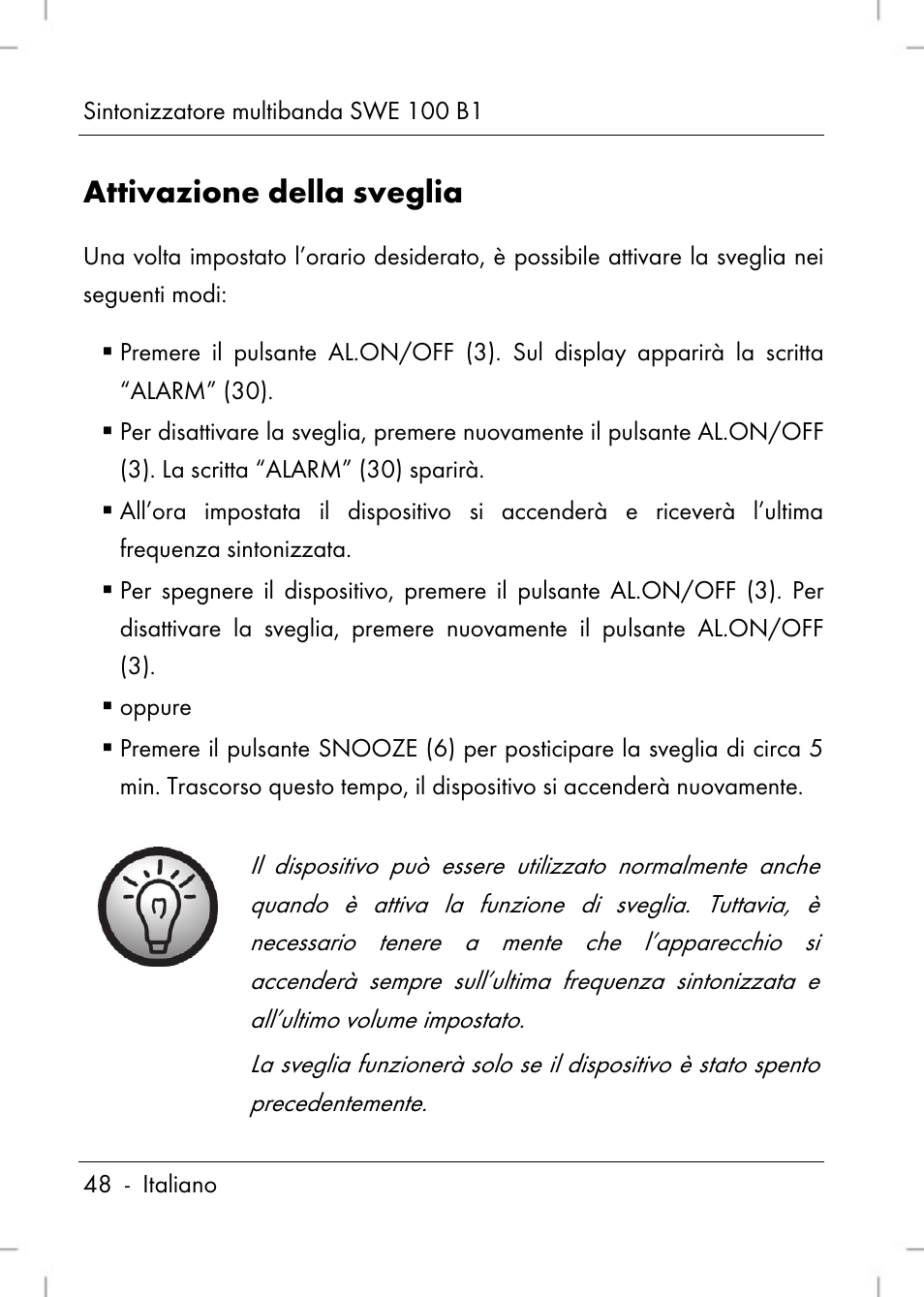 Attivazione della sveglia | Silvercrest SWE 100 B1 User Manual | Page 50 / 140