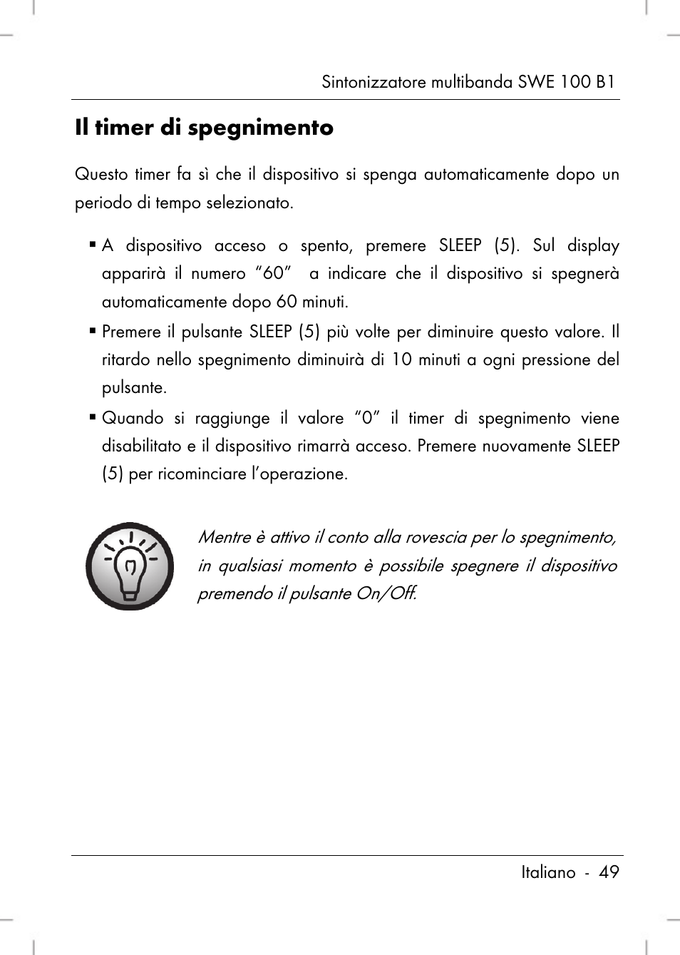 Il timer di spegnimento | Silvercrest SWE 100 B1 User Manual | Page 51 / 140