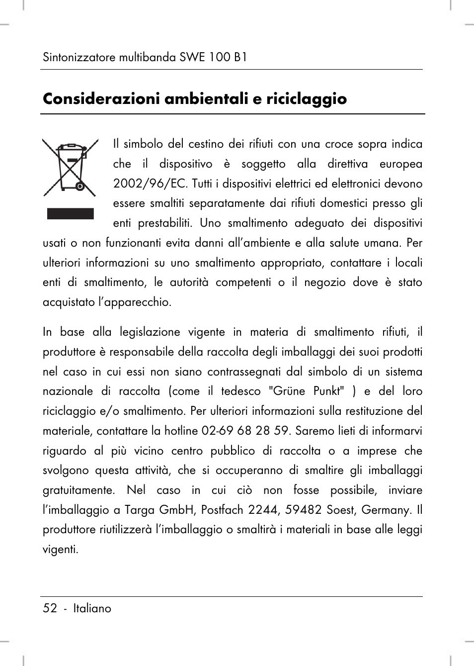 Considerazioni ambientali e riciclaggio | Silvercrest SWE 100 B1 User Manual | Page 54 / 140