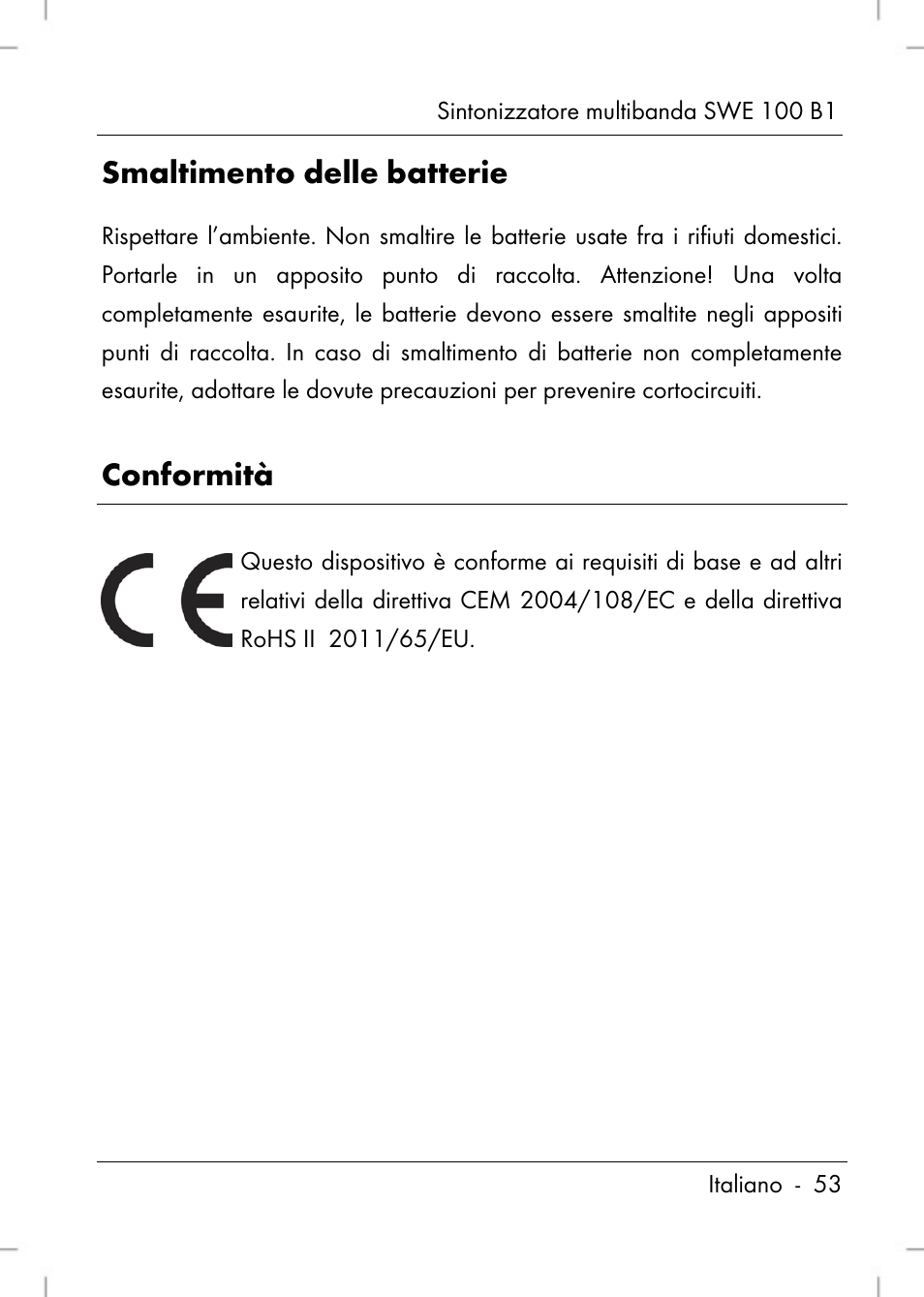 Smaltimento delle batterie, Conformità | Silvercrest SWE 100 B1 User Manual | Page 55 / 140