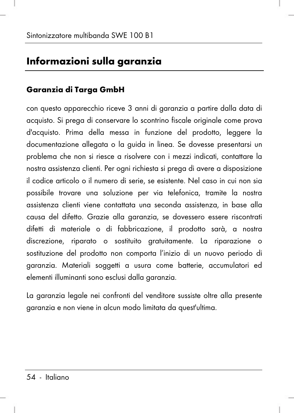 Informazioni sulla garanzia | Silvercrest SWE 100 B1 User Manual | Page 56 / 140