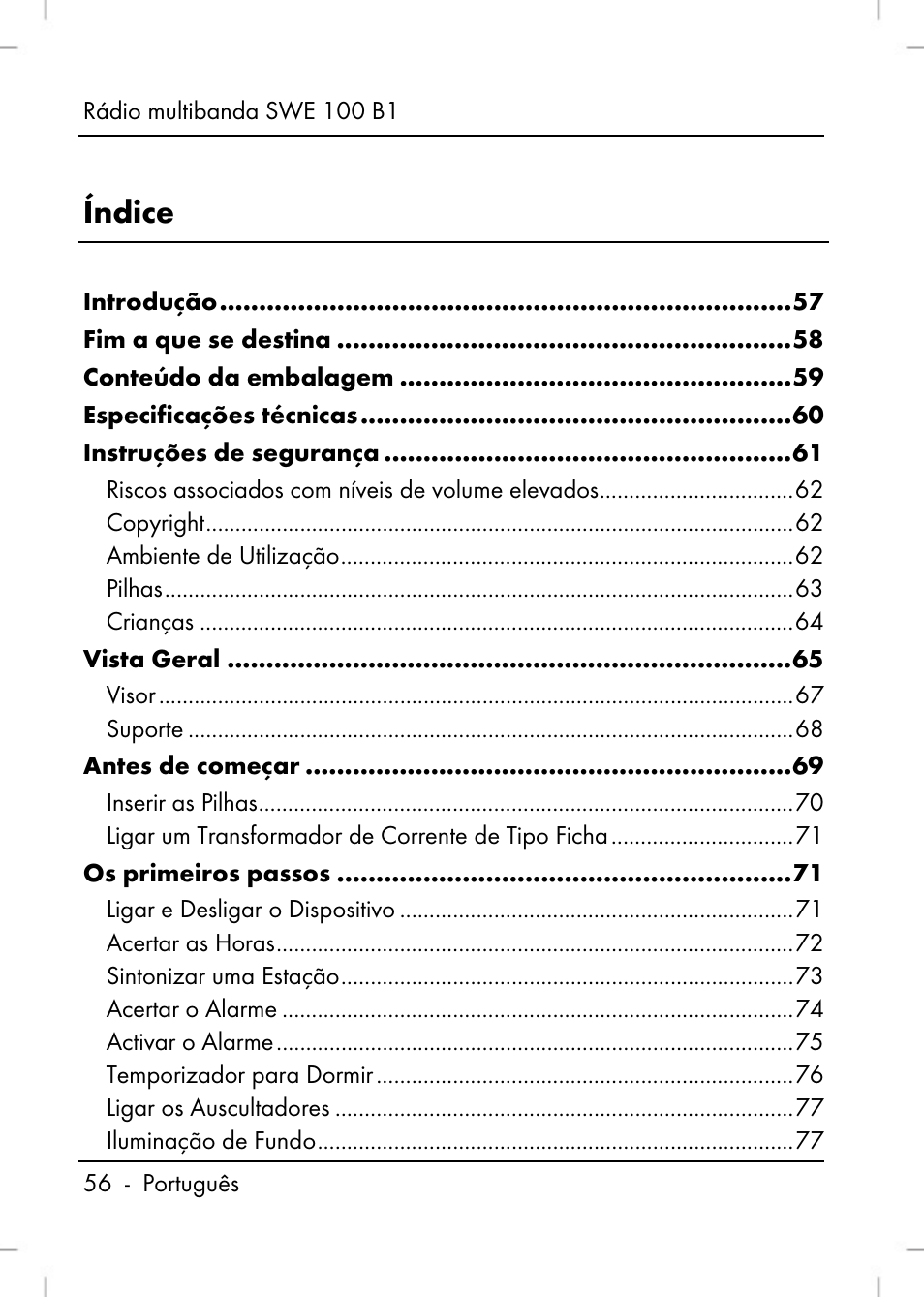 Índice | Silvercrest SWE 100 B1 User Manual | Page 58 / 140