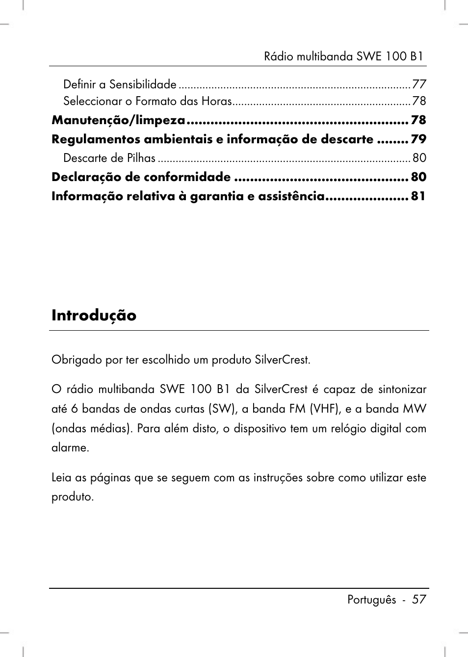 Introdução | Silvercrest SWE 100 B1 User Manual | Page 59 / 140