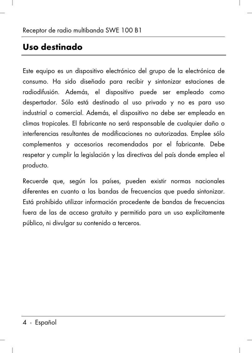 Uso destinado | Silvercrest SWE 100 B1 User Manual | Page 6 / 140