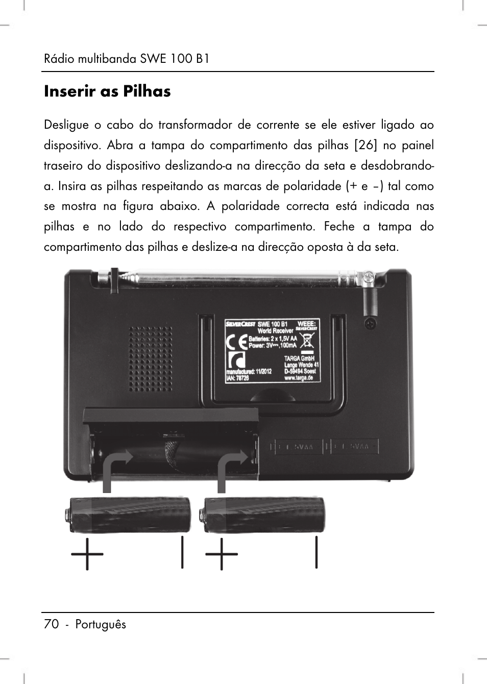 Inserir as pilhas | Silvercrest SWE 100 B1 User Manual | Page 72 / 140