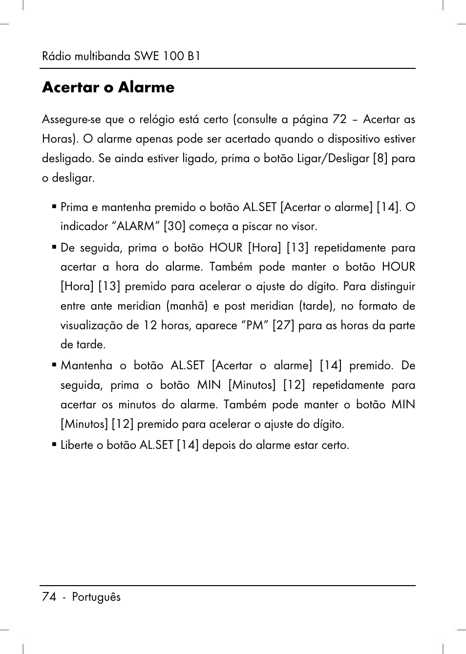 Acertar o alarme | Silvercrest SWE 100 B1 User Manual | Page 76 / 140