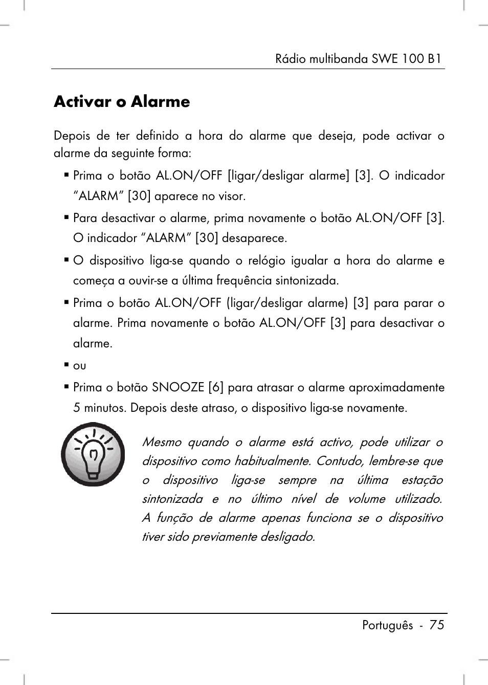 Activar o alarme | Silvercrest SWE 100 B1 User Manual | Page 77 / 140