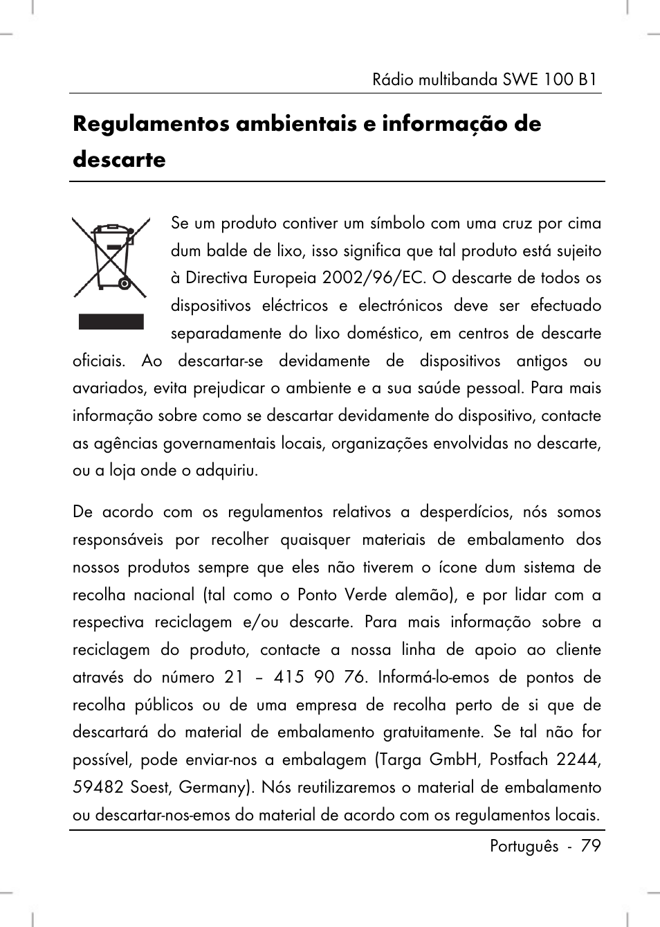 Regulamentos ambientais e informação de descarte | Silvercrest SWE 100 B1 User Manual | Page 81 / 140