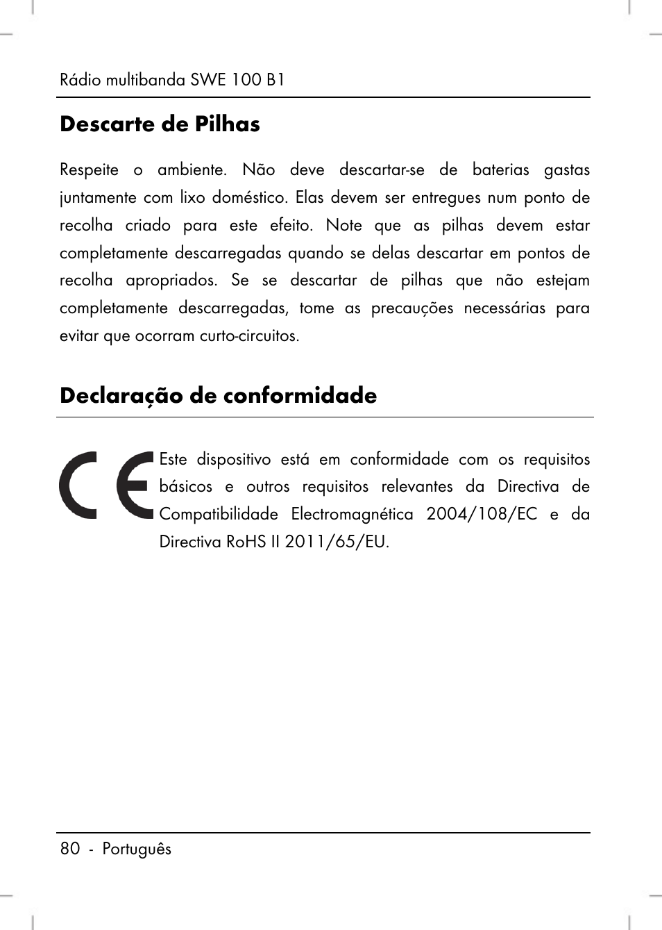 Descarte de pilhas, Declaração de conformidade | Silvercrest SWE 100 B1 User Manual | Page 82 / 140