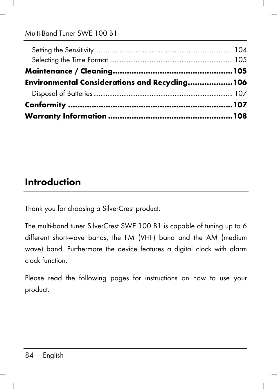 Introduction | Silvercrest SWE 100 B1 User Manual | Page 86 / 140