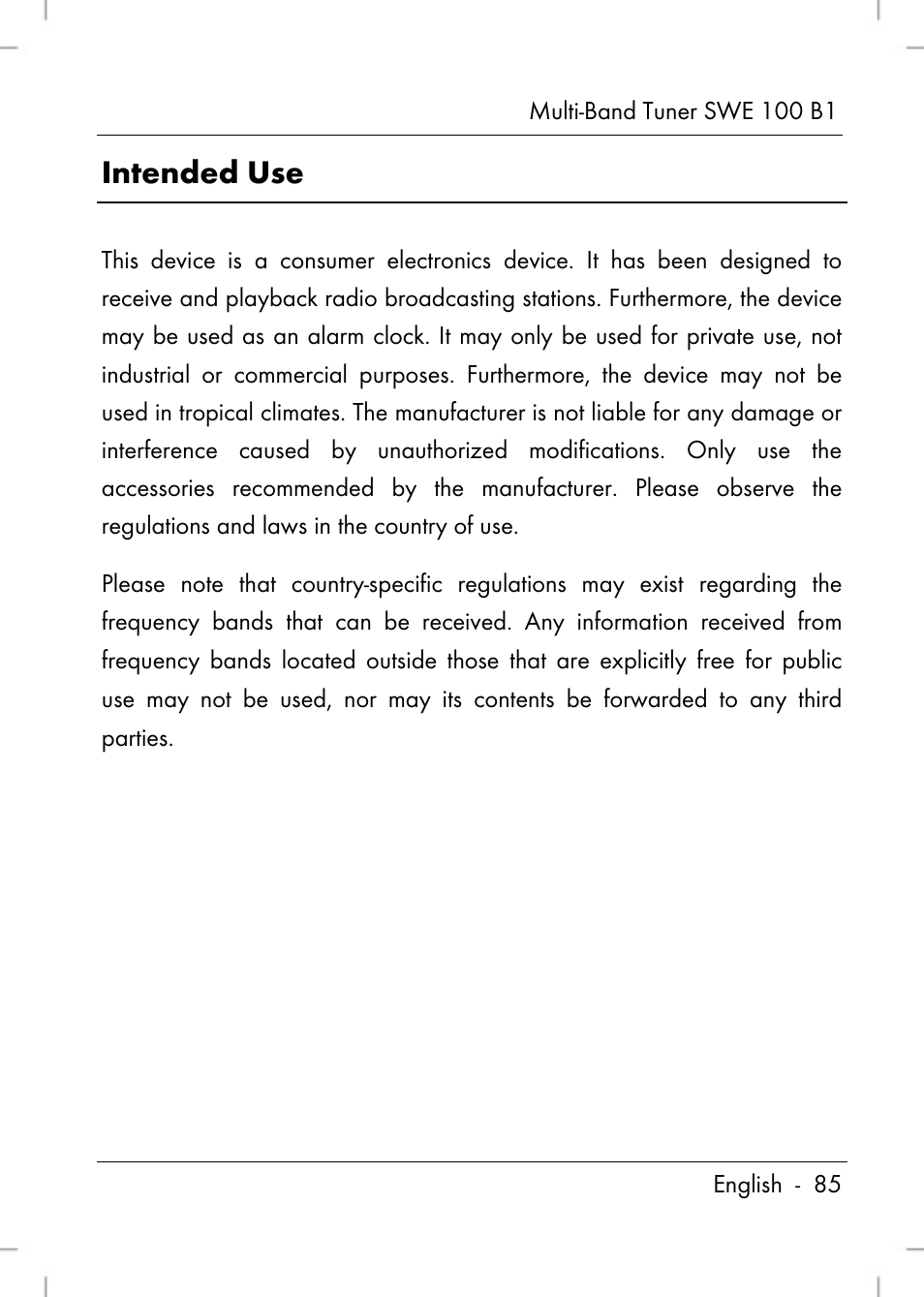 Intended use | Silvercrest SWE 100 B1 User Manual | Page 87 / 140