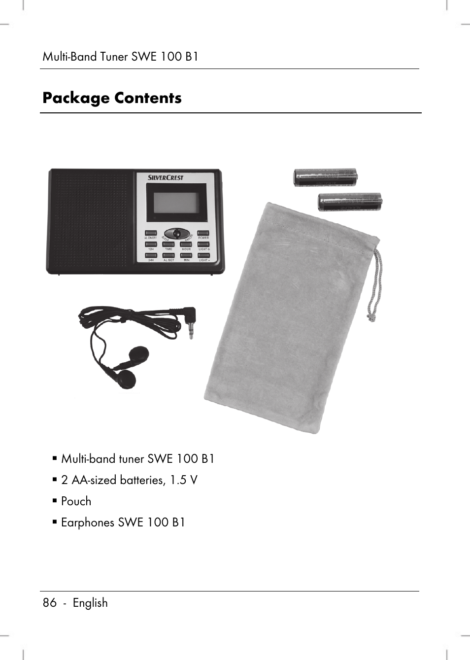 Package contents | Silvercrest SWE 100 B1 User Manual | Page 88 / 140