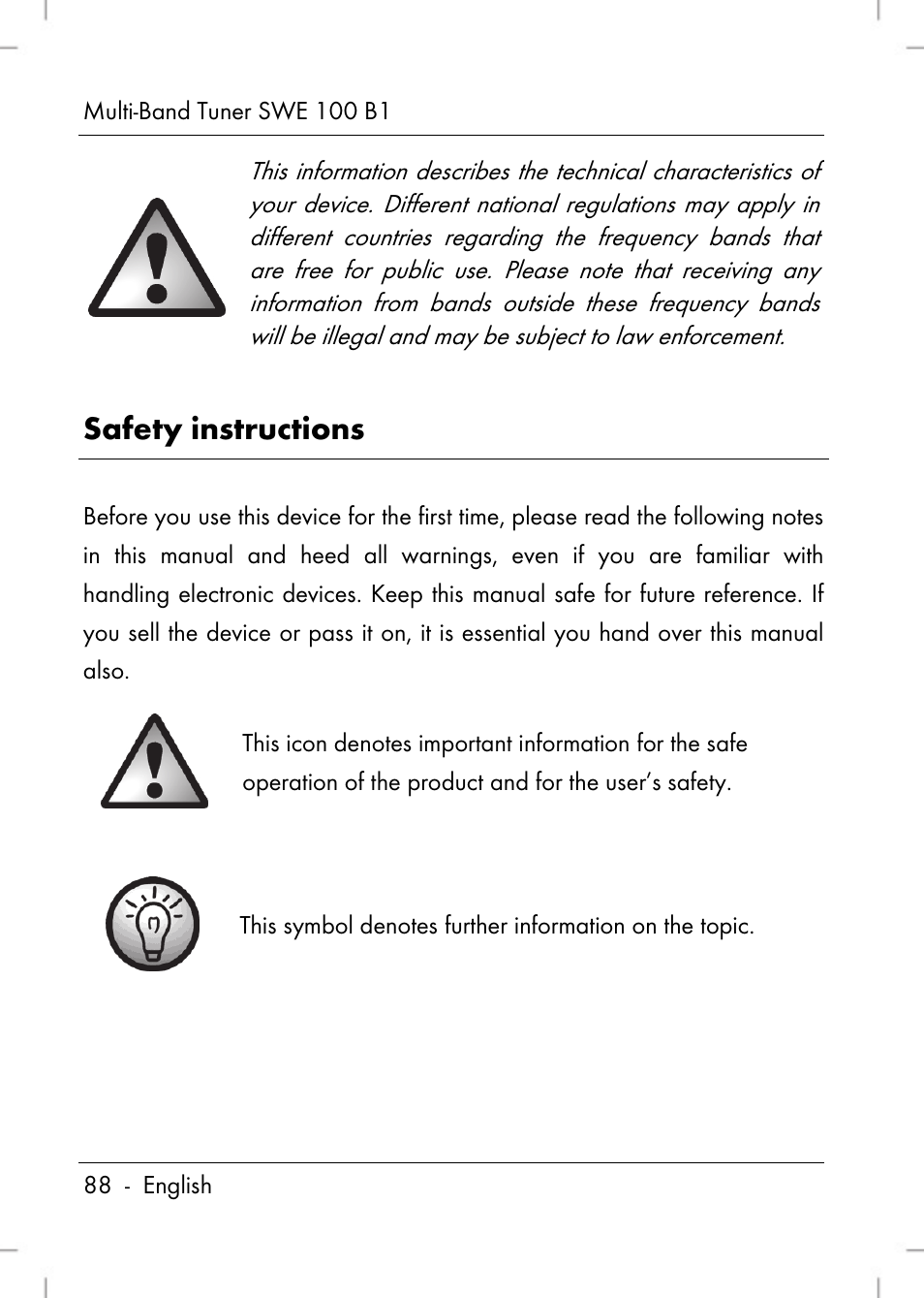 Safety instructions | Silvercrest SWE 100 B1 User Manual | Page 90 / 140