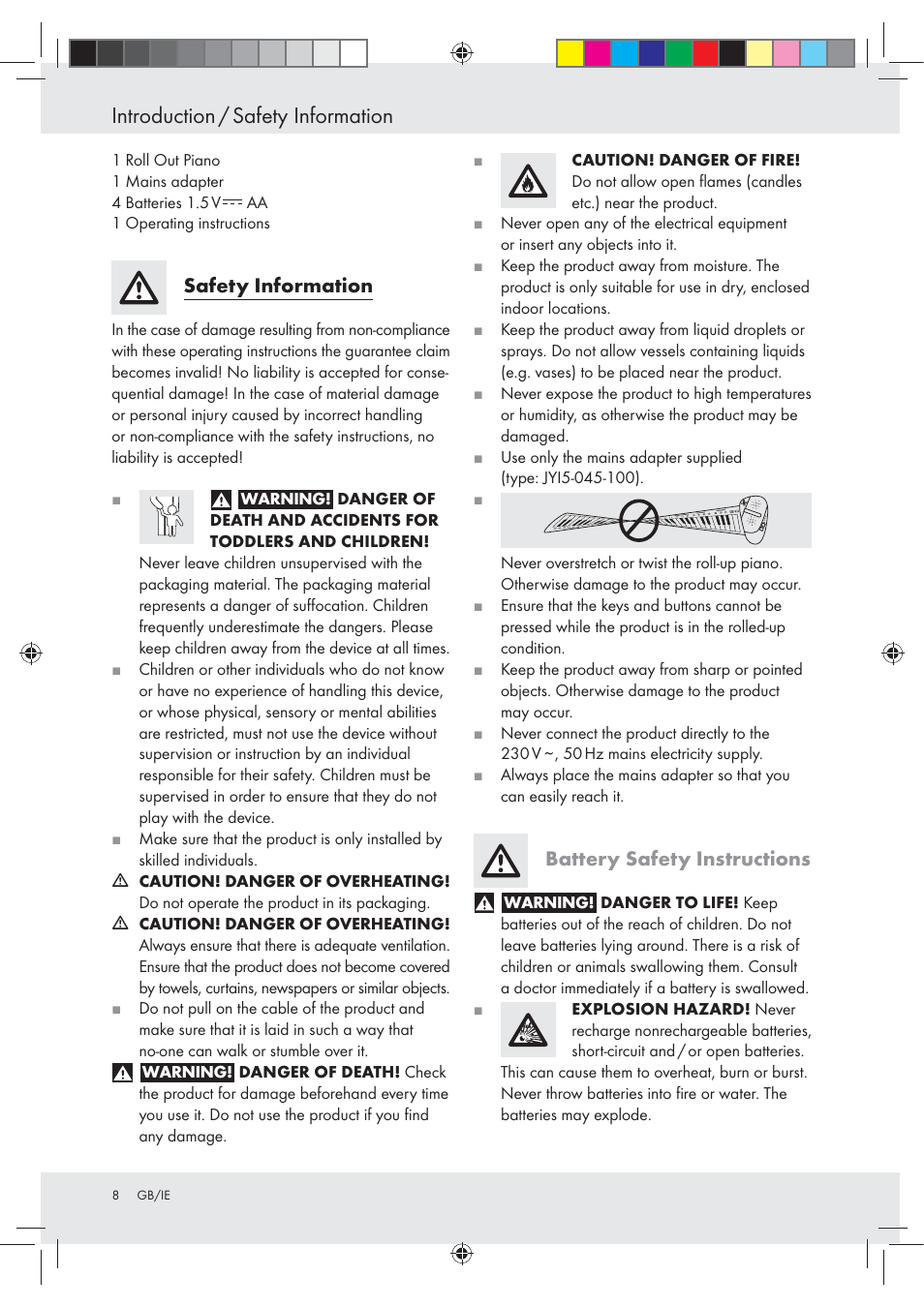 Introduction / safety information, Safety information, Battery safety instructions | Silvercrest Z30258-BS User Manual | Page 8 / 18