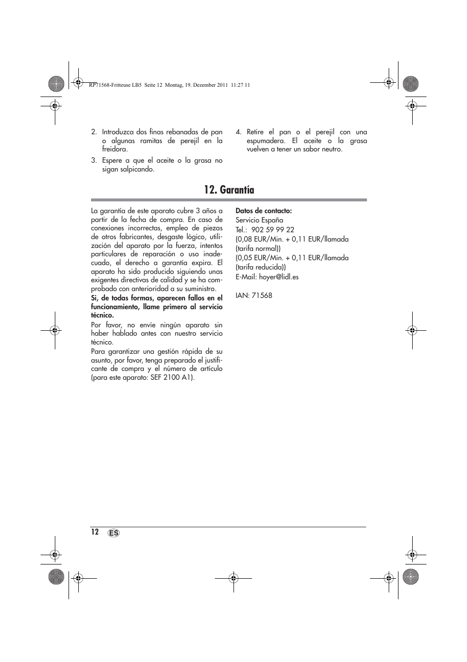 Garantía | Silvercrest SEF 2100 A1 User Manual | Page 14 / 58