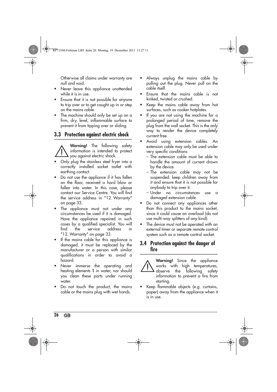 3 protection against electric shock, 4 protection against the danger of ﬁre | Silvercrest SEF 2100 A1 User Manual | Page 28 / 58